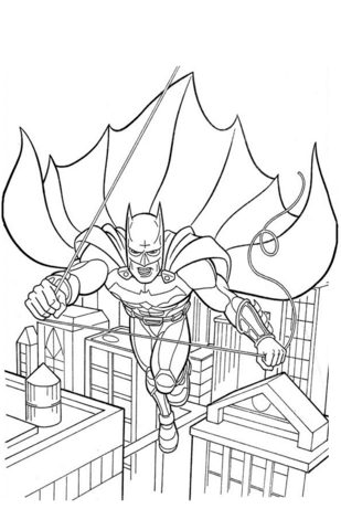 Batman Flying Down The Street Coloring Page